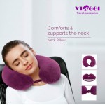 VIAGGI U Shape Round Memory Foam Soft Travel Neck Pillow for Neck Pain Relief Cervical Orthopedic Use Comfortable Neck Rest Pillow - Plum